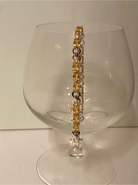 SCBS THAI BRACELET STERLING SILVER 925 TENNIS STYLE YELLOW OVAL GEMSTONES 7.5”